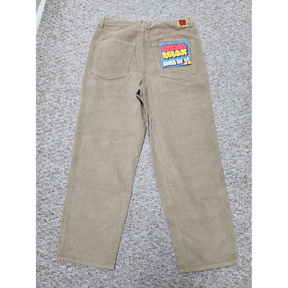 Empyre Relax Loose Fit 33x29 Corduroy Pants Mens Tan Beige Skater Y2K NWT